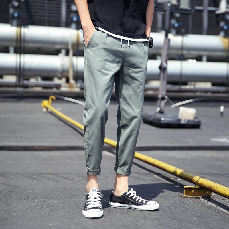 

Pants Men Khaki Solid Simple All Match Casual Plus Size Mens Korean Style Males Ulzzang Trousers Ankle-length Loose Soft Chic