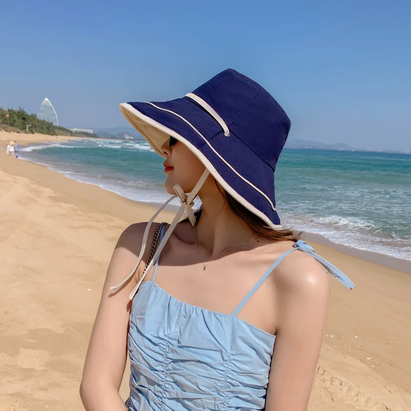 

2020 anti-UV Wide Brim Cotton Linen Sun Hat for Women Vacation Summer Panama Foldable Bucket Hat Large Brim Korean Beach Sun Hat