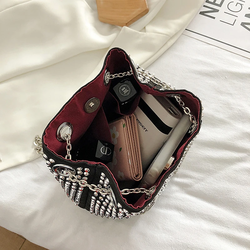 

Fashion Women Hot Rhinestone Bucket Bags Luxury Woman Bag Female Shoulder Dinner/Party Handbags Ladies Shoulder Messenger Bags