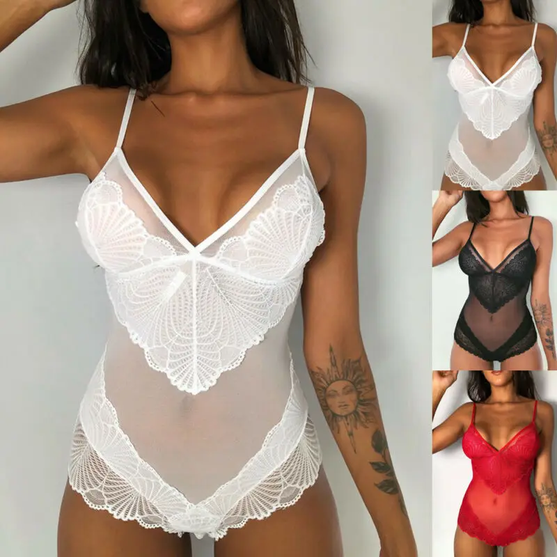 Сексуальные женские сетчатые комбинезоны летние однотонные Кружевные Боди боди