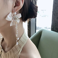 jewelry for women 2022 new lace bowknot pearl drop earrings sweet white color korea fashion women lovely earrings jewelry
