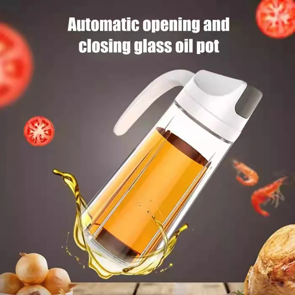 

Automatic Opening And Closing Glass Oiler Household Kitchen Leak-Proof Oil Bottle Soy Sauce Vinegar Cooking Seasoning Oil Tank