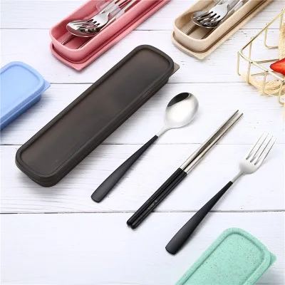 Black cutlery set ONEUP Ланч-бокс из нержавеющей стали Портативный для пикника, офиса, школы, еды, контейнер с отделениями, Microwavable термальный Bento box - Цвет: Black cutlery set