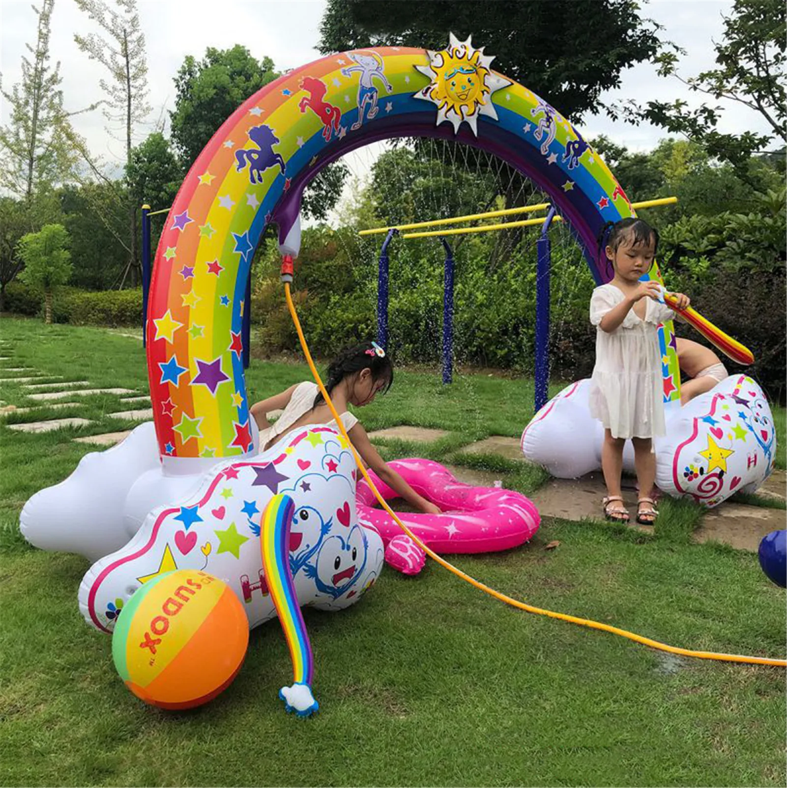 Ginormous Rainbow Cloud Yard Sprinkler Giant Inflatable Archway Lawn Beach Summer Outdoor Toys For Child Adult Baby Games Center | Игрушки и