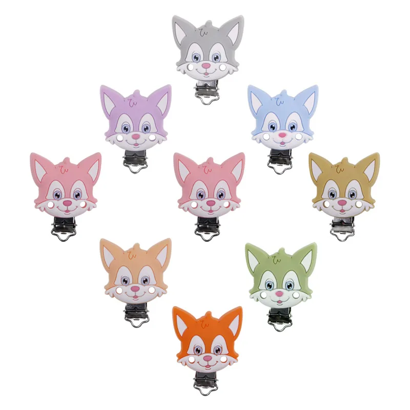 Kovict-Pinzas de silicona para chupete de zorro, mordedor de animales de dibujos animados sin BPA, abrazadera para chupete, Juguetes Para el cuidado Oral del beb&eacute;, 3 uds.-2