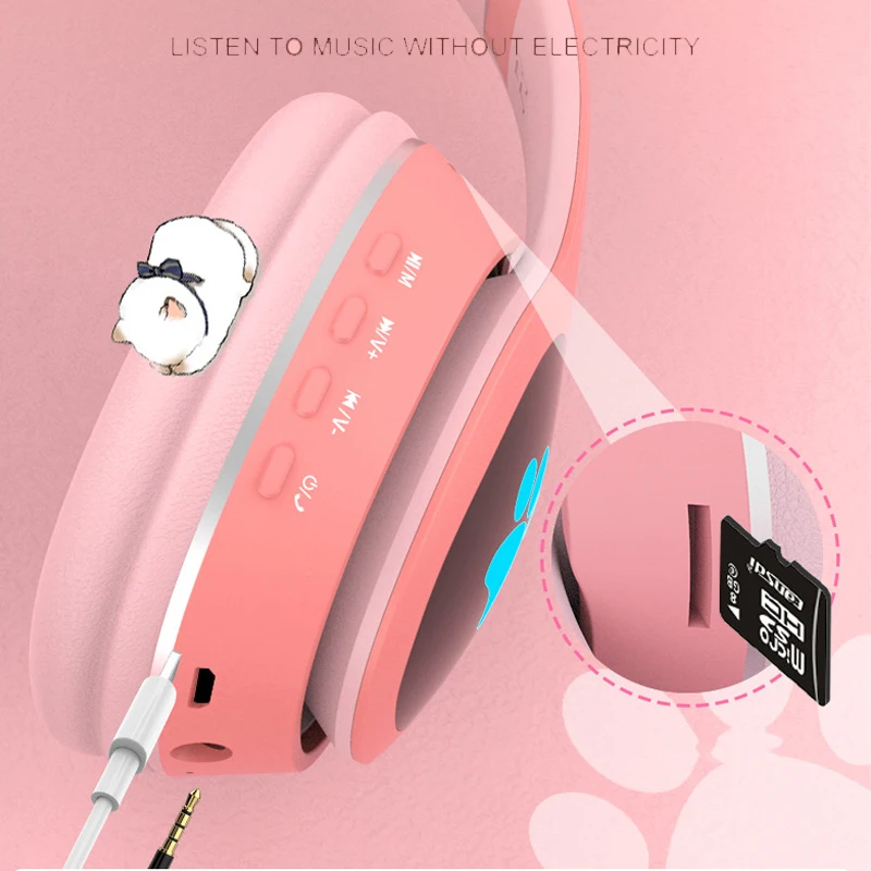 

Glowing Kids Cat Ear Bluetooth 5.0 Headphone Hi-Fi Stereo Music Headset with Mic for Handsfree Support TF Card AUX