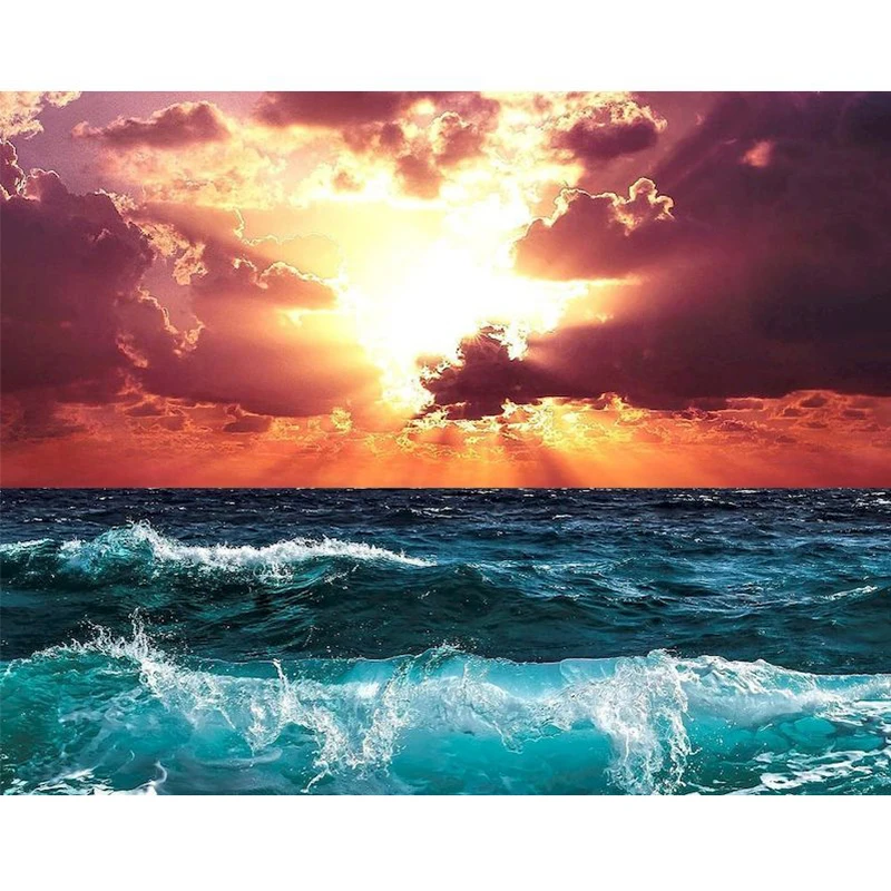 

PhotoCustom 40x50cm DIY Oil Painting By Numbers Seascape Paint By Numbers On Canvas Frame Sunet Scenery Handpaint Draw Number