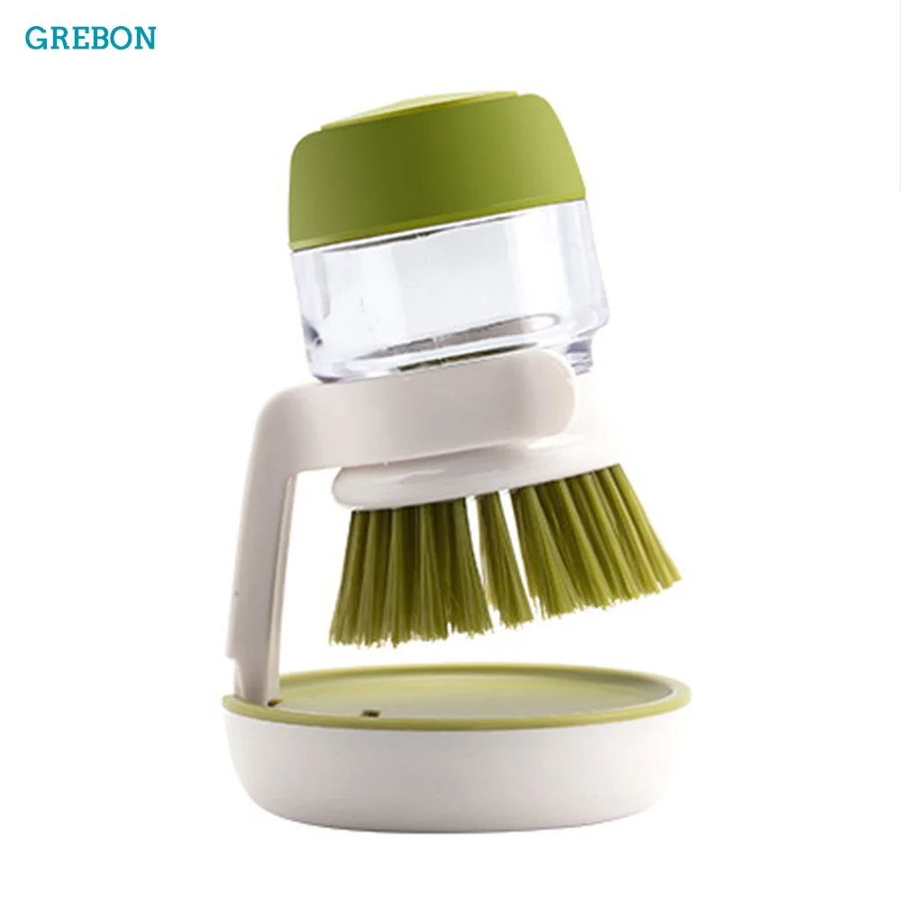 

Dishwashing Brush Liquid Soap Dispenser Pan Pot Cleaning Brush Oil Remover Long Handle Sponge Dispenser Kitchen Cleaning Tools