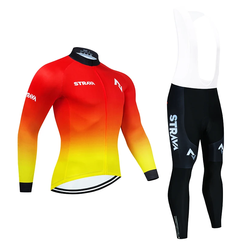

2021 STRAVA Team Cycling Clothing 20D Gel Bike Pants Set Ropa Ciclismo Mens Autumn Long Bicycling Jersey Maillot Wear