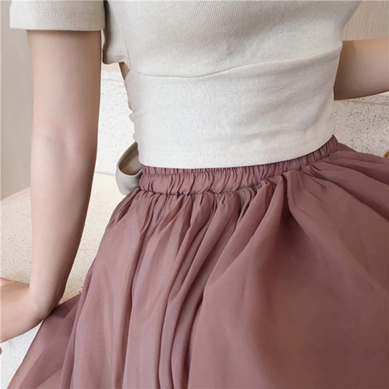 

New Arrival Summer Korea Fashion Women High Waist Long Skirt All-matched Casual Sweet Organza Ball Gown Skirt Top Quality S169