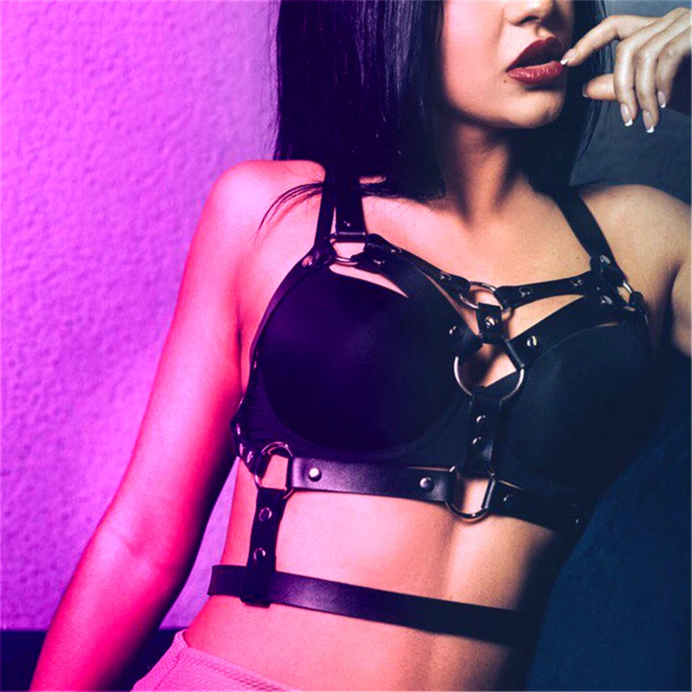 BAFEI Bondage Bdsm Bra Leather Harness Women Punk Bust Stockings Garter Suspenders Body Straps Belt Female Goth Accessories