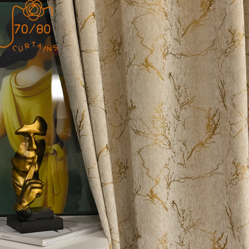 American Chenille Printing Thickened Blackout Curtains for Living Room and Bedroom Customized Products