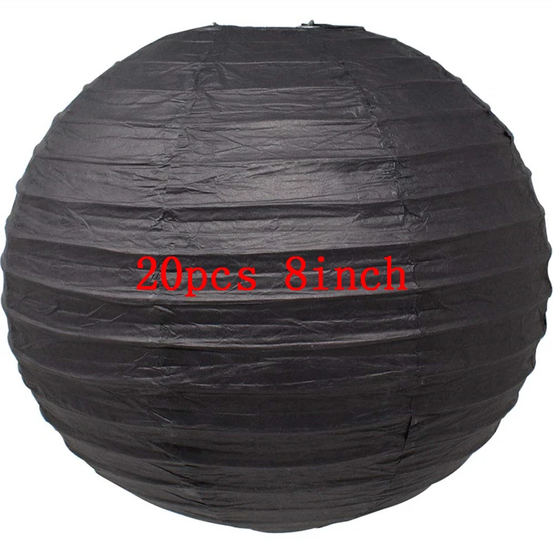 20pcs 8inch black Ipalmay-золотые черно-белые подвесные круглые бумажные фонарики 8-10 дюймов для свадьбы или «нулевого дня рождения» события день рождения для улицы - Цвет: 20pcs 8inch black