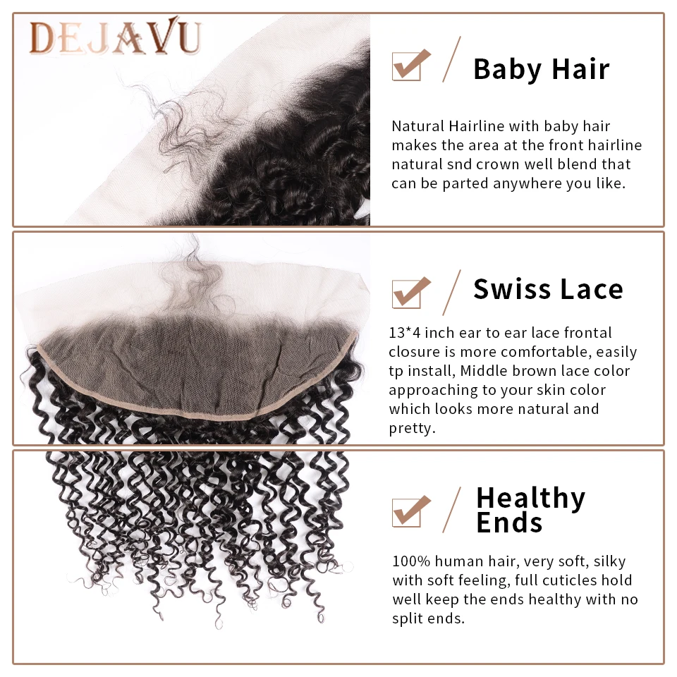 DEJAVU Kinky Curly Bundles With Frontal Non-Remy Hair Peruvian Closure For Black Woman Cabelo Humano | Шиньоны и парики