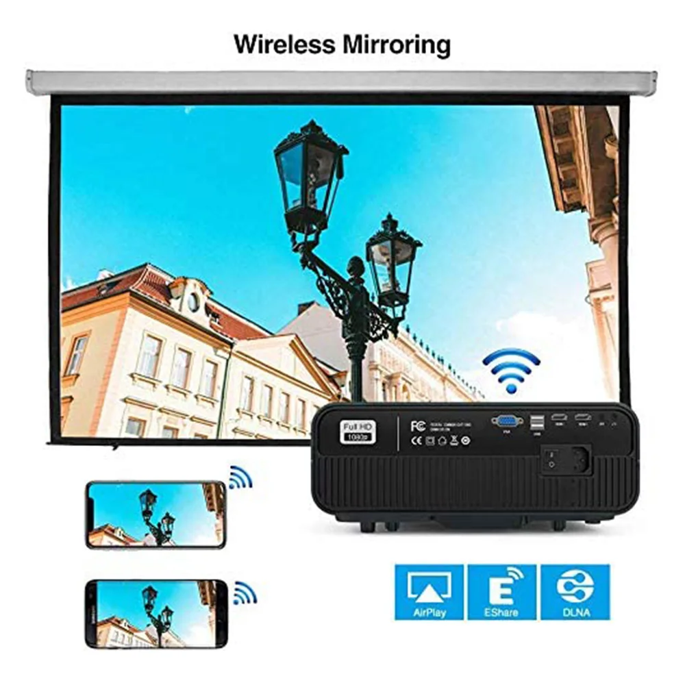 Видеопроектор 4K для домашнего кинотеатра Led Android 6 0 7200 лм беспроводной Airplay черный