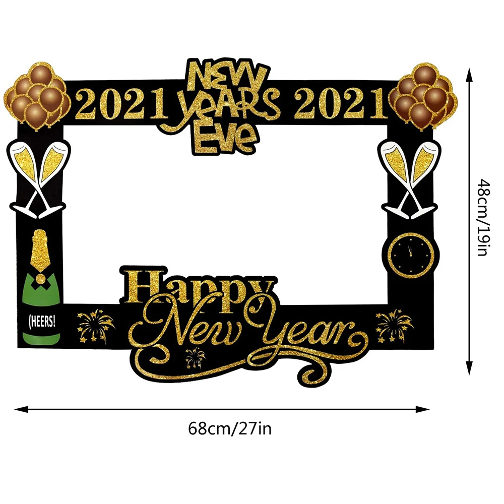

2021 Happy New Year Photo Booth Props Paper Photo Frame Decorations For Home New Year Eve Photo Props Christmas Party Decoration