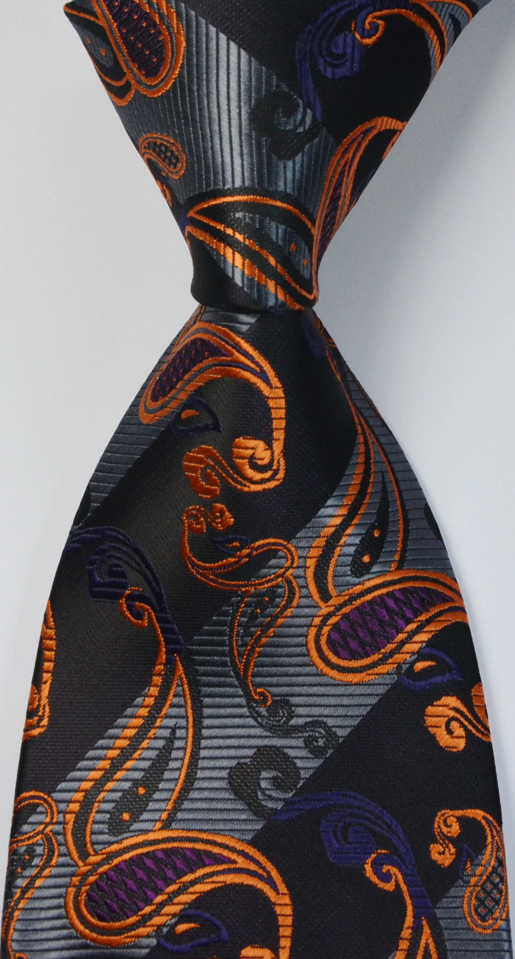 Мужской галстук в полоску золотистый черный серый с цветочным принтом из 100%