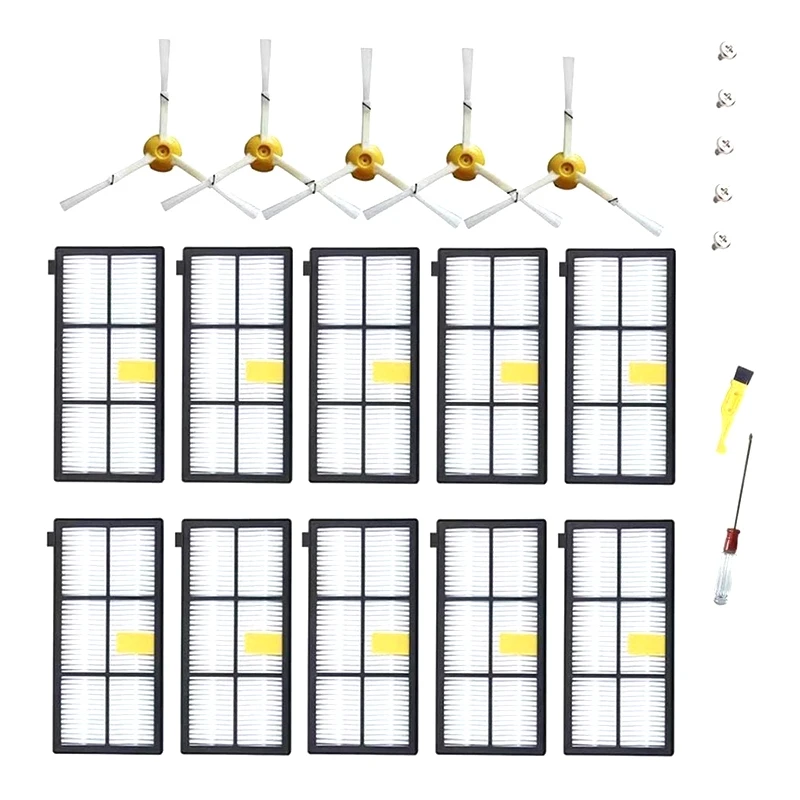 

Replacement Parts For Roomba 800 900 Series 880 870 871 860 890 960 980 Robotics,10 Filter,5 Side Brush,1 Cleaning Brush