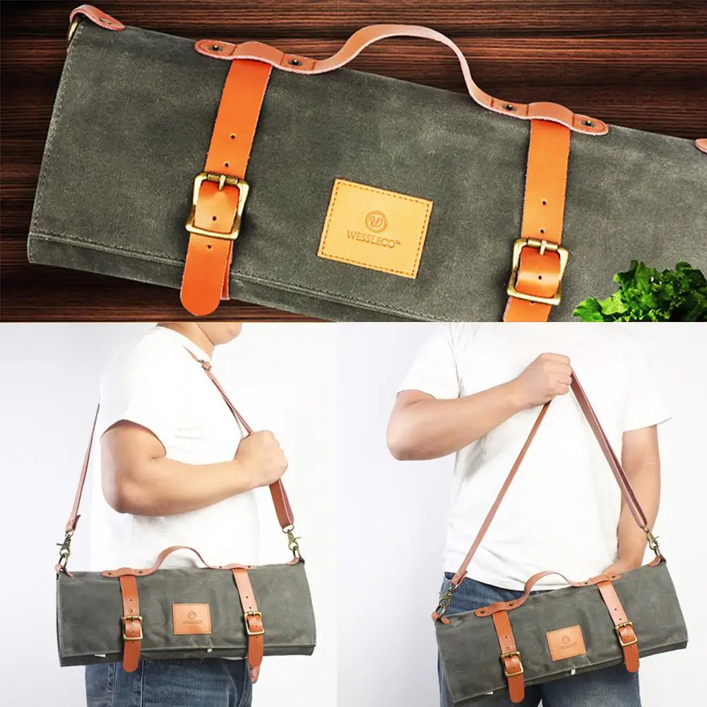 

Newest Chef Cutter Roll Bag Waterproof Canvas Large Western Food Cutter Storage Bag Carrier #SW