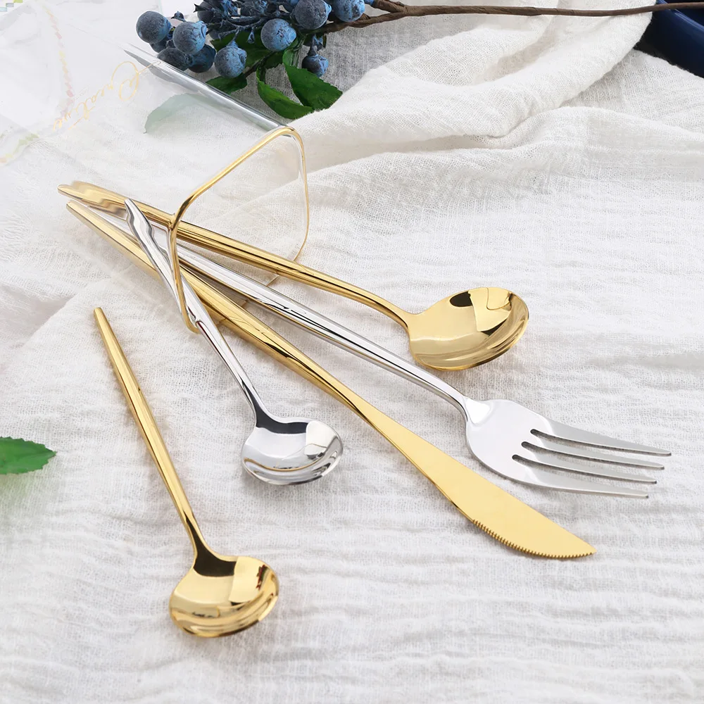 High Quality Gold Cutlery Set Stainless Steel Portable Dinnerware Set Mirror Polishing Food Steak Fork Spoon Knife Chopstick 1pc