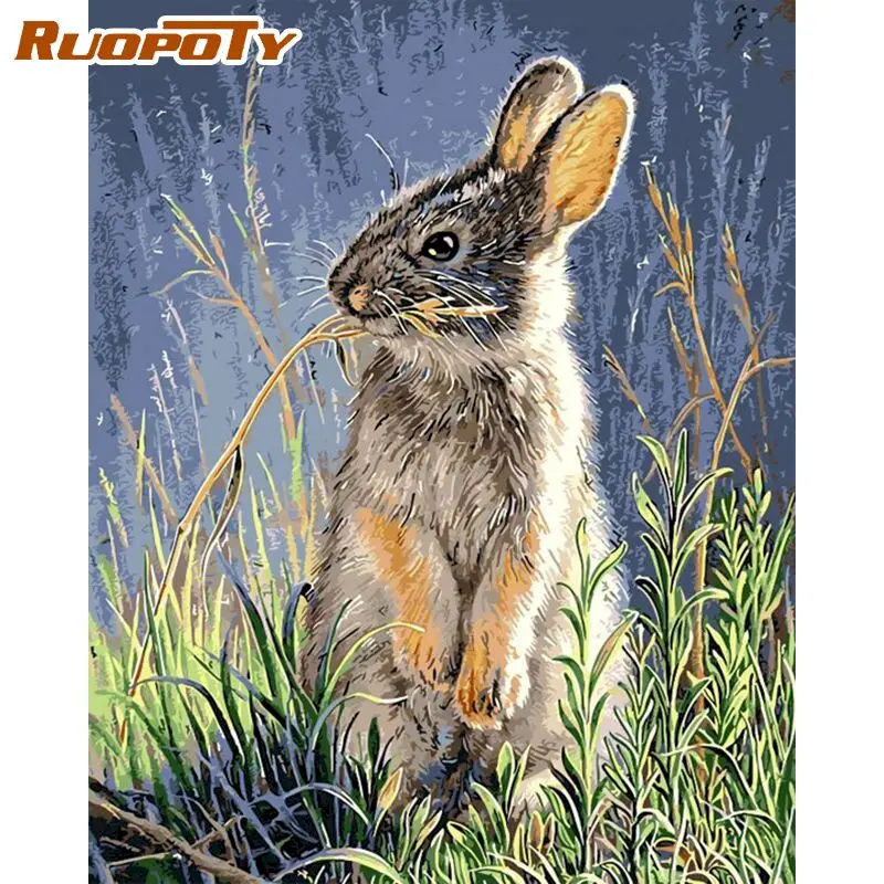 

RUOPOTY рамка милый кролик DIY Краска ing по номерам домашняя настенная художественная краска по номерам каллиграфия краска ing 60x75 см художественн...