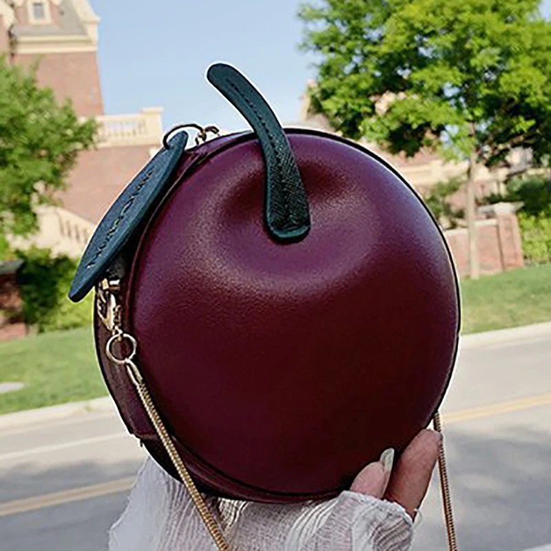 

Sweet Cherry Circular Bags for Women 2021 Fashion Chain Crossbody Bag Female Small Handbags Ladies Leather Fruit Shoulder Purses