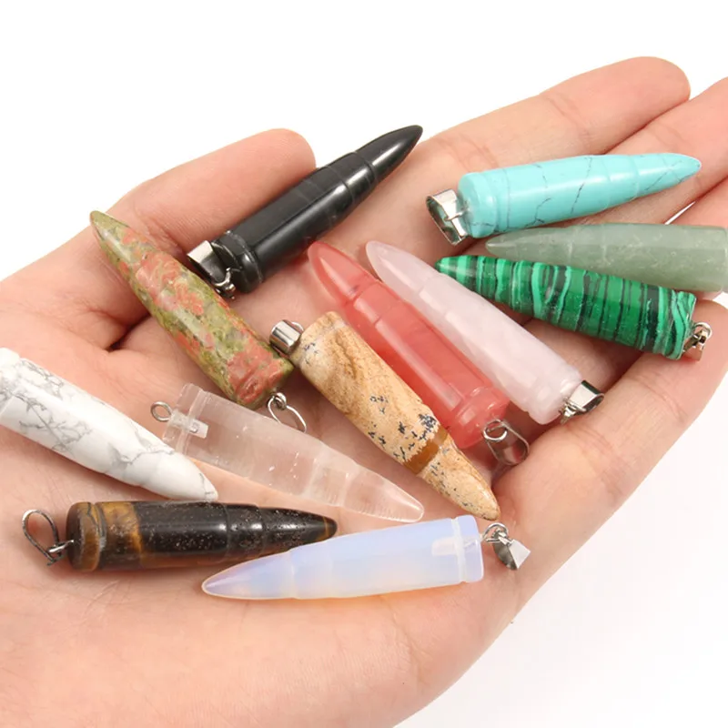 

New Natural Stone Pendant Bullet-shaped Pendant Necklace For DIY Jewelry Necklace Best Birthday Gift Size 43mm