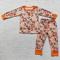 wholesale toddler underwear children baby girl boy halloween clothing set pumpkin orange cartoon shirt pants pajamas fall outfit