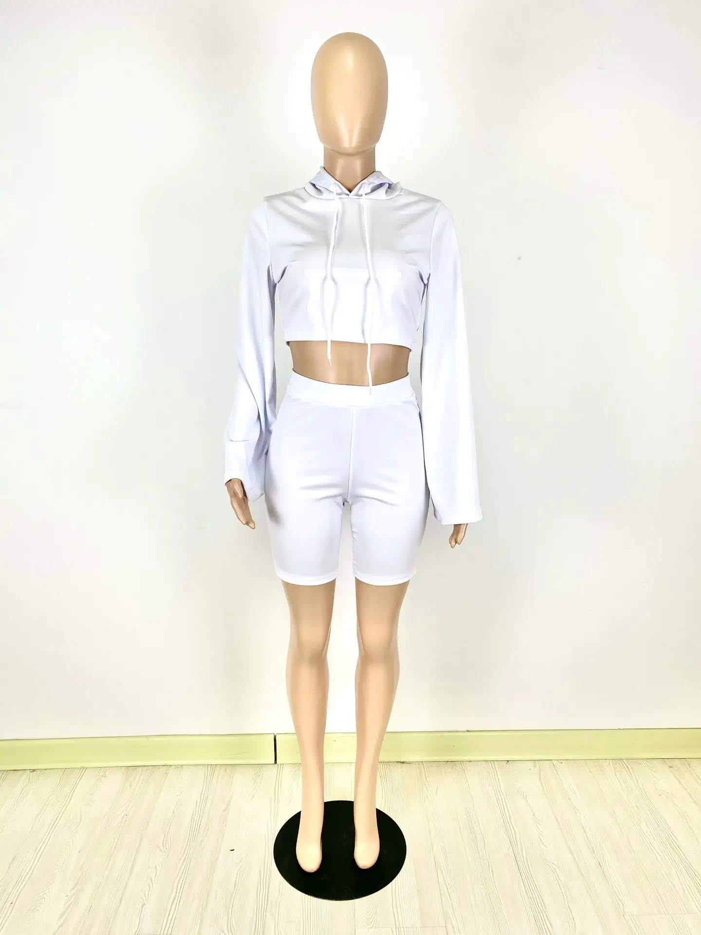 

Summer Two Piece Set 2021 Sexy Hooded Long Sleeve Crop Top and Shorts Set Femme Ladies Women Outfits Two Piece Set Women Summer
