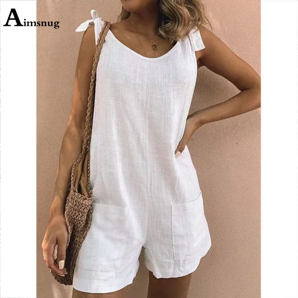 Plus Size 3xl Women Linen Playsuits Sexy Overalls Solid White One Piece Bodysuit Casual Romper Bandage Loose Summer Jumpsuits