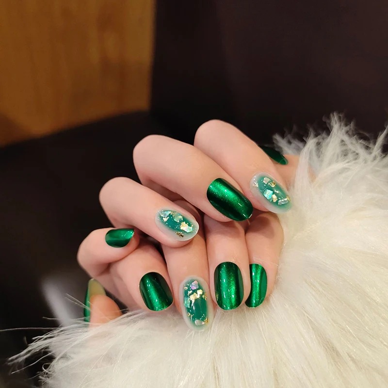 24 шт./упаковка накладные ногти зеленого цвета овальной формы водонепроницаемые с