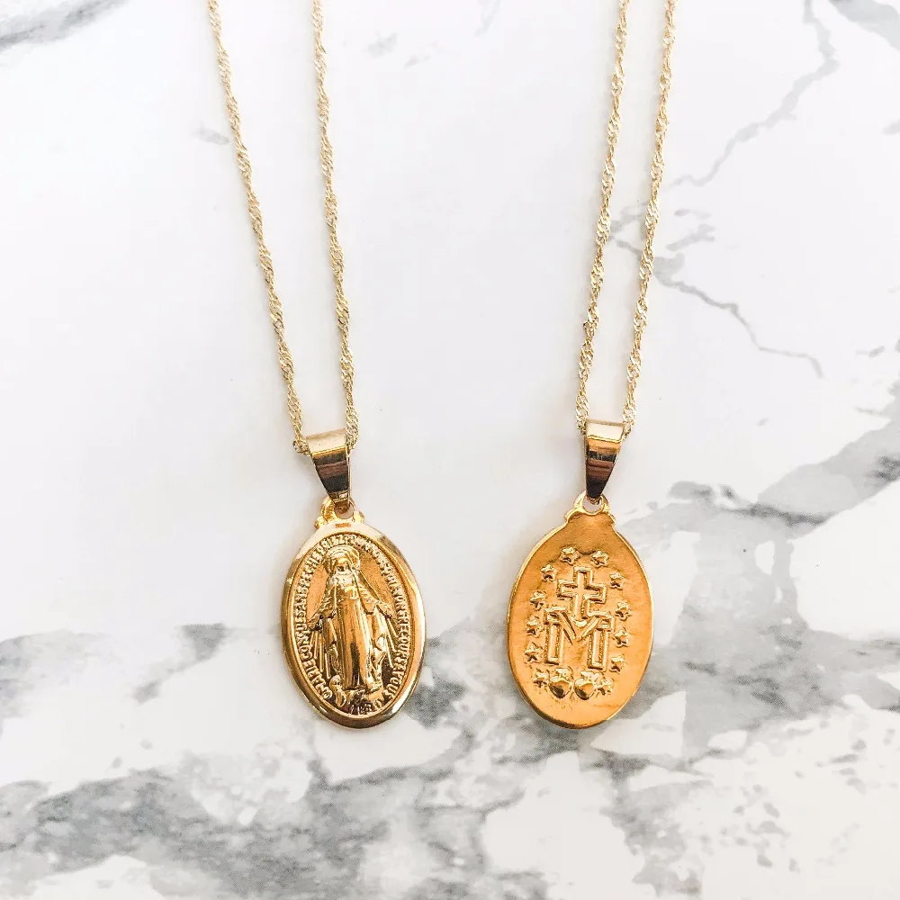 Цепочка с кулоном Женская золотистая/серебристая длинная цепочка Богородицы до