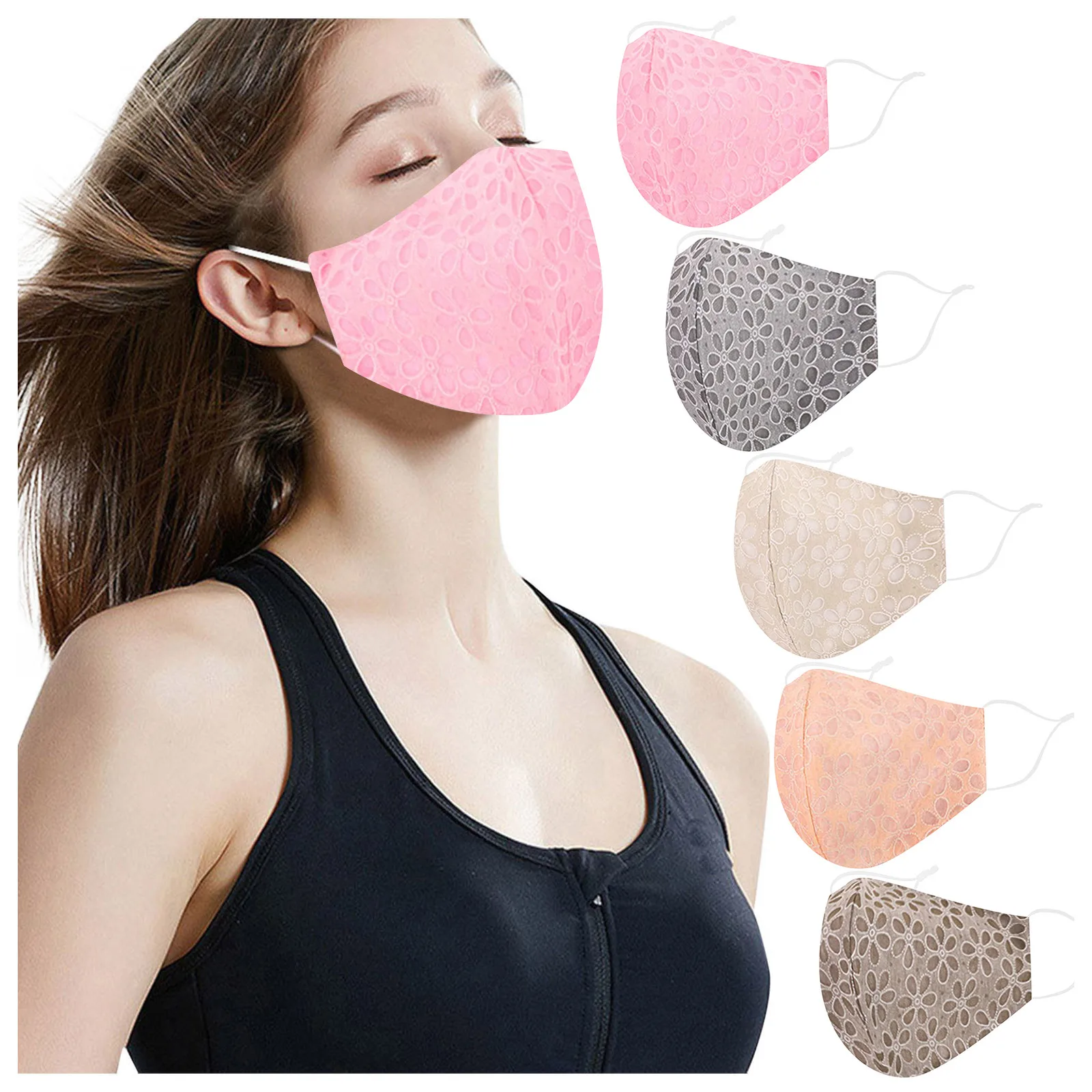 

Lace Pattern Protection Masks For Face With Adult Women Washable Flower Adjustable Cotton Breathable Face Mask Halloween Cosplay