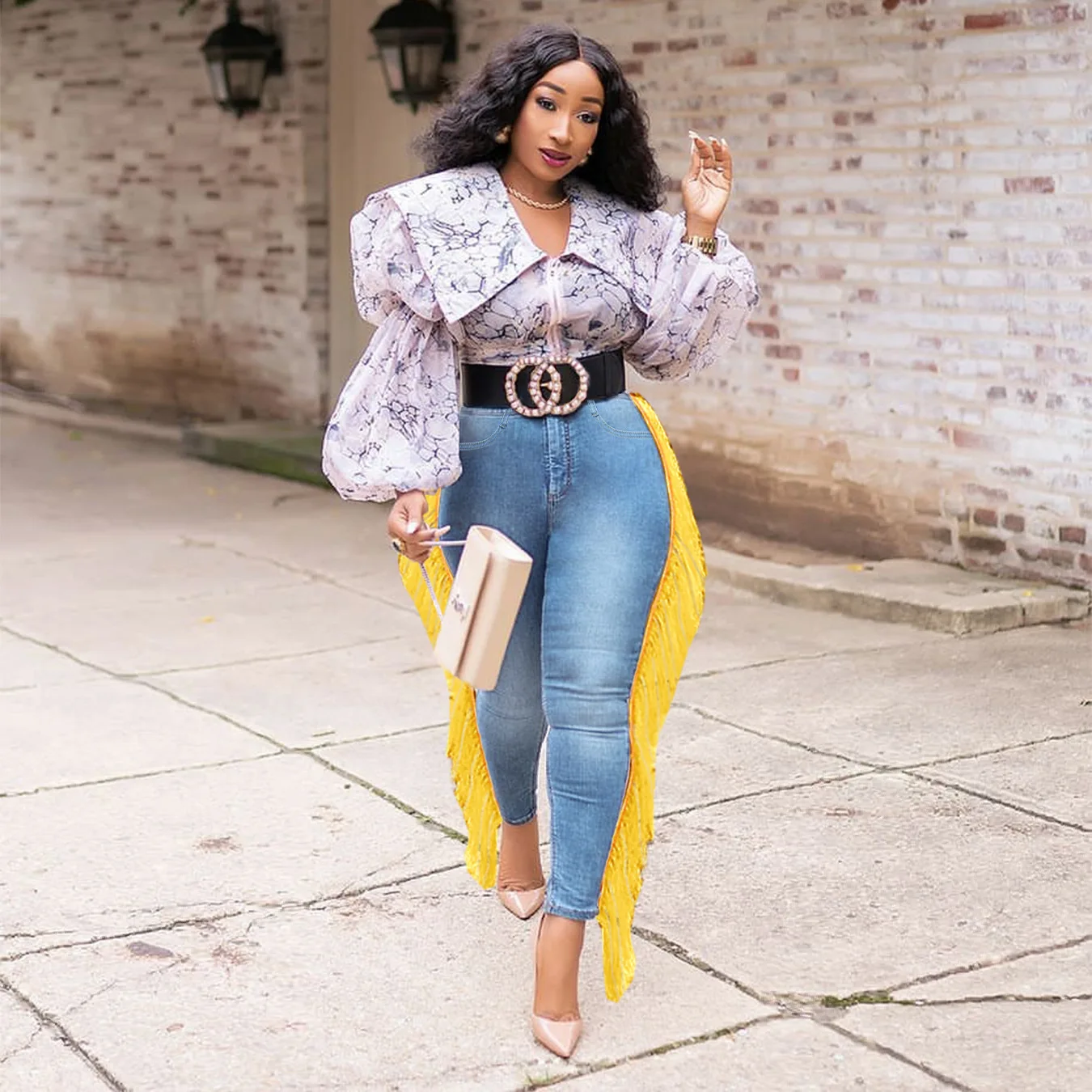 Women's jeans plus size fashion personality all-match commuter slim fit fringed denim pants trousers women