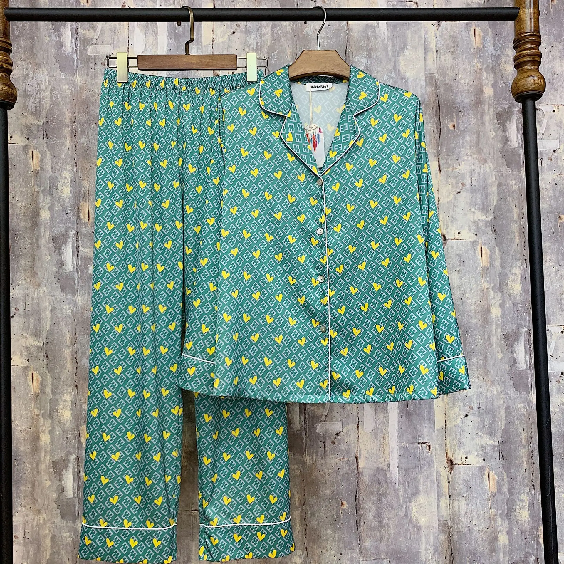 INS Popular Autumn Women Pajamas Love Letter Printing High-density Long Sleeved Home Clothes Nightwear Spring | Женская одежда