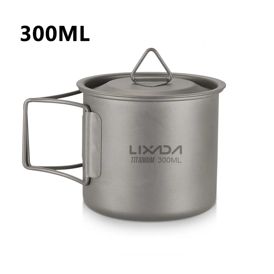 Lixada 300 мл-750 мл Ультралегкая титановая чашка, портативная походная чашка для пикника, чашка для воды, кружка для кофе, чая со складной ручкой - Цвет: 300ml