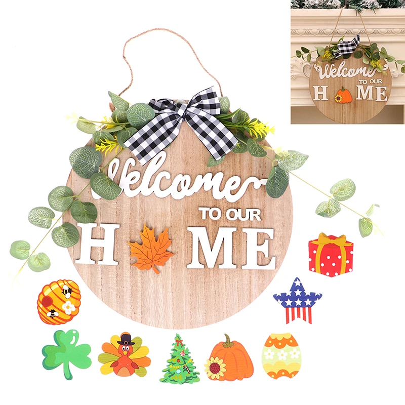 

1set Interchangeable Door Hanging Sign Welcome Wreath Door Christmas Halloween