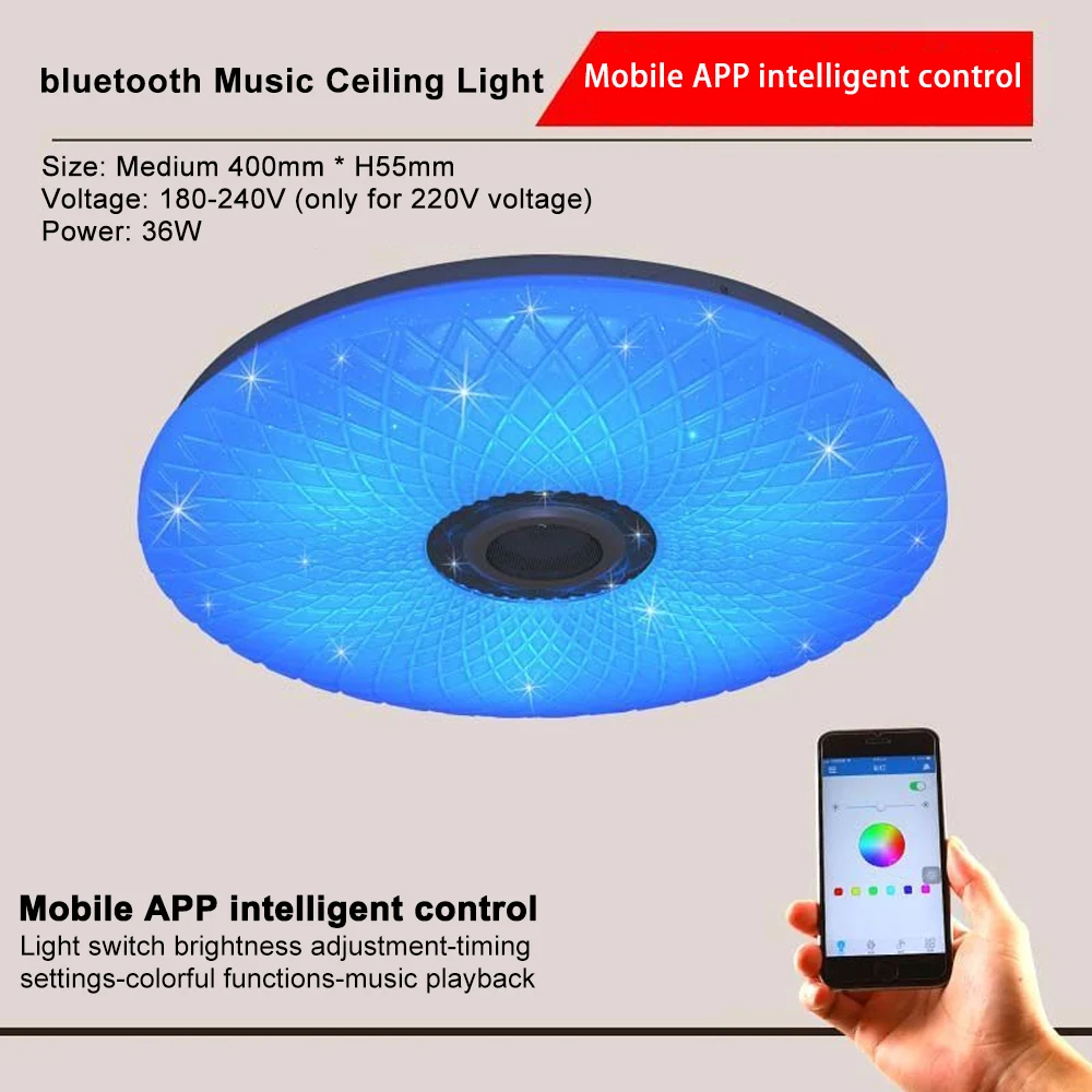 36 Вт Rgb заподлицо круглый музыкальный светодиодный потолочный светильник с Bluetooth