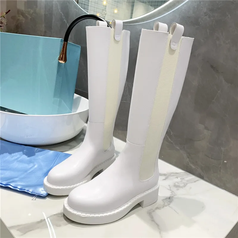 

Luxury Brand Winter New Women Genuine Cow Leather Boots Square Heel Fashion Ladies Shoes Round Toe Platform Mid-Calf Botas Mujer