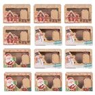 Рождественская бумажная Подарочная коробка с окошком, подарочные бирки, рождественские украшения для рождественской вечеринки, коробка для печенья из крафт-бумаги, Рождество, 612 шт.