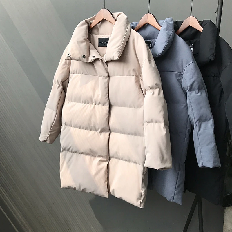 Женское длинное хлопковое пальто свободное теплое из плотного хлопка модель H00366