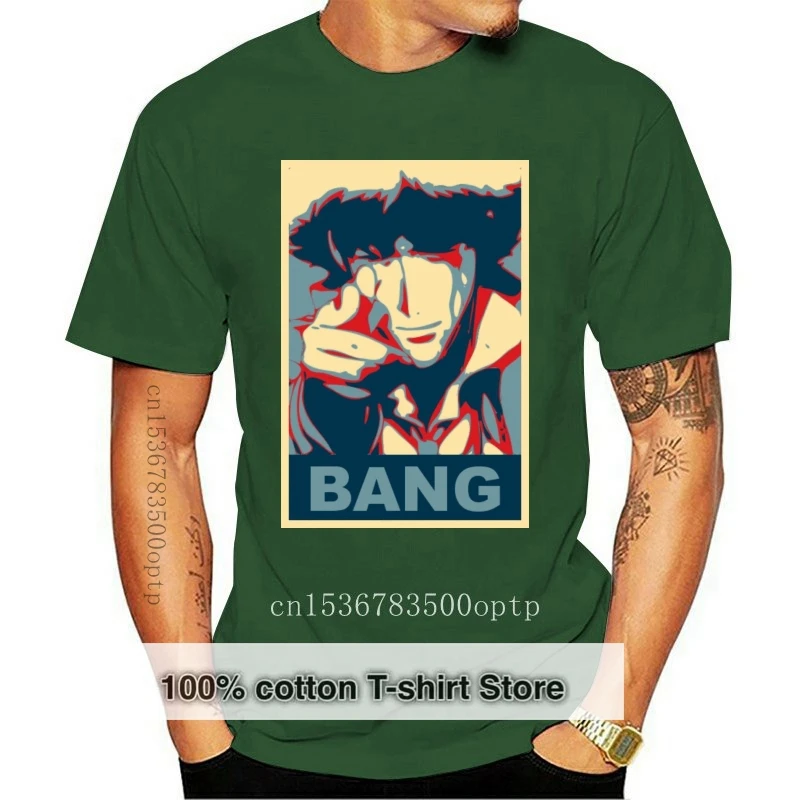 

Мужская футболка Cowboy Bebop-Bang, с Спайком, шпилька, черная, с рисунком в виде искусственной кожи, хлопковая футболка высокого качества