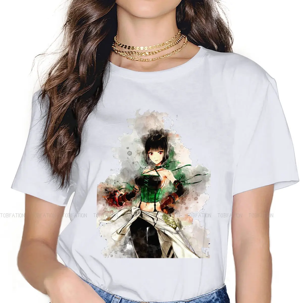 

Sakuya Watercolor Newest TShirts God Eater Game Anime Woman Style Tops T Shirt O Neck Oversized