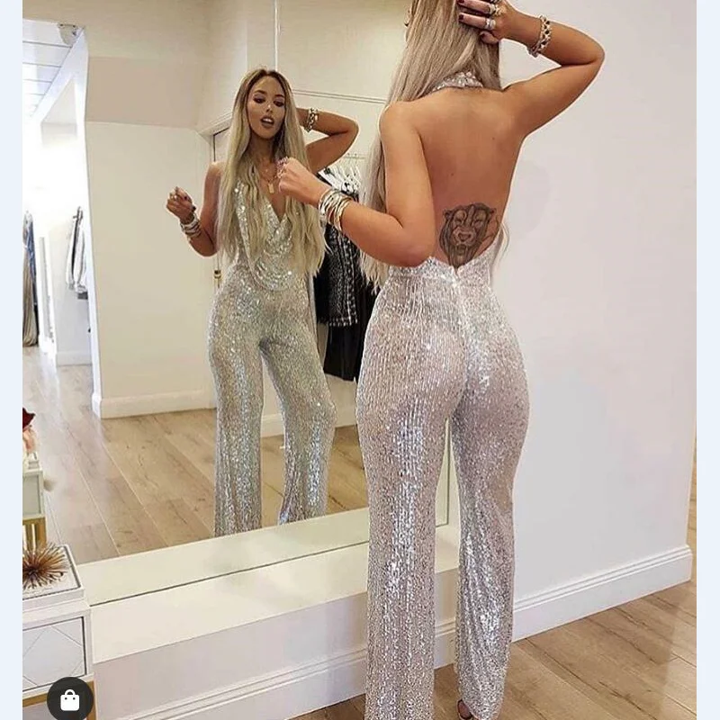 Высокое качество 2019 элегантный женский комбинезон летний сексуальный v-образный