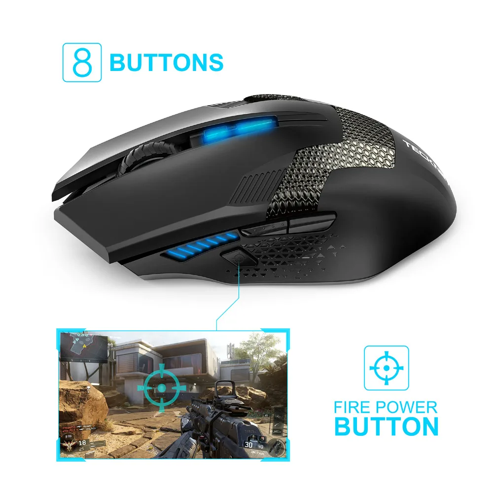 TeckNet программируемая игровая беспроводная мышь 2,4 ГГц RAPTOR светодиодный подсветка 4800 dpi 8 кнопок USB Nano приемник Prime Беспроводные мыши