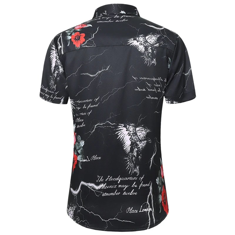 

Loldeal Men Short Sleeve Shirt Fashion Landscape Painting Batik Slim Lapel