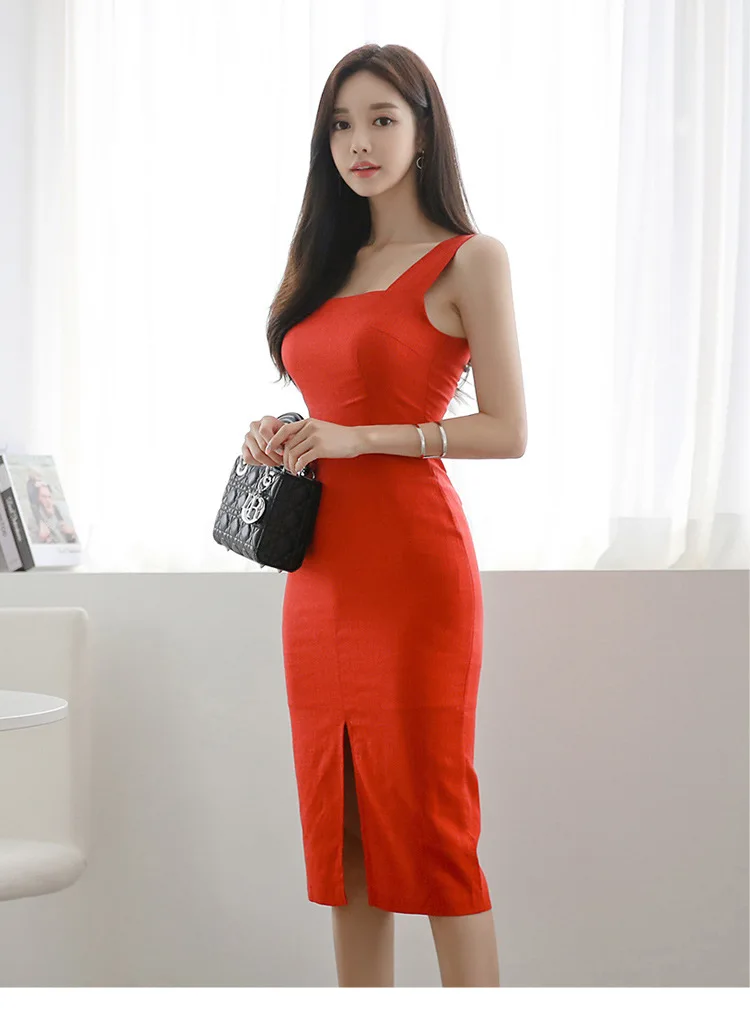 Летнее платье макси с v-образным вырезом красное Клубное открытой спиной и