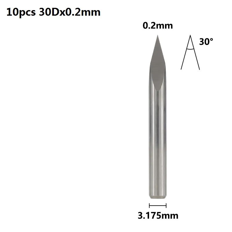 30Dx0.2mm 10 шт. 3,175 мм хвостовик 3 край гравирования печатных плат с алмазным напылением для 20 Вт, 30 Вт/40/45/60/90 градусов наконечник 0,1 0,2 0,3 мм пирамиды фрезерный станок с ЧПУ Бит 3D фрезерный станок - Длина режущей кромки: 30Dx0.2mm