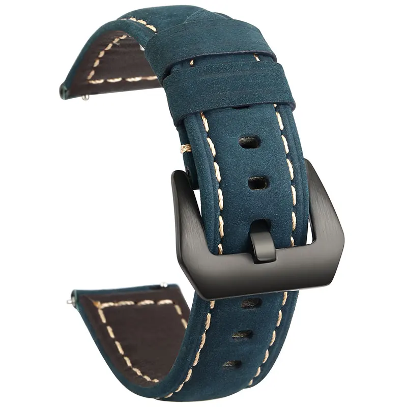 Blue Black 22 мм 20 мм ремешок из натуральной кожи для huawei gt 2 amazfit bip ремешок для samsung gear sport S3 классический ремешок galaxy Watch 42 мм 46 мм - Цвет ремешка: Blue Black