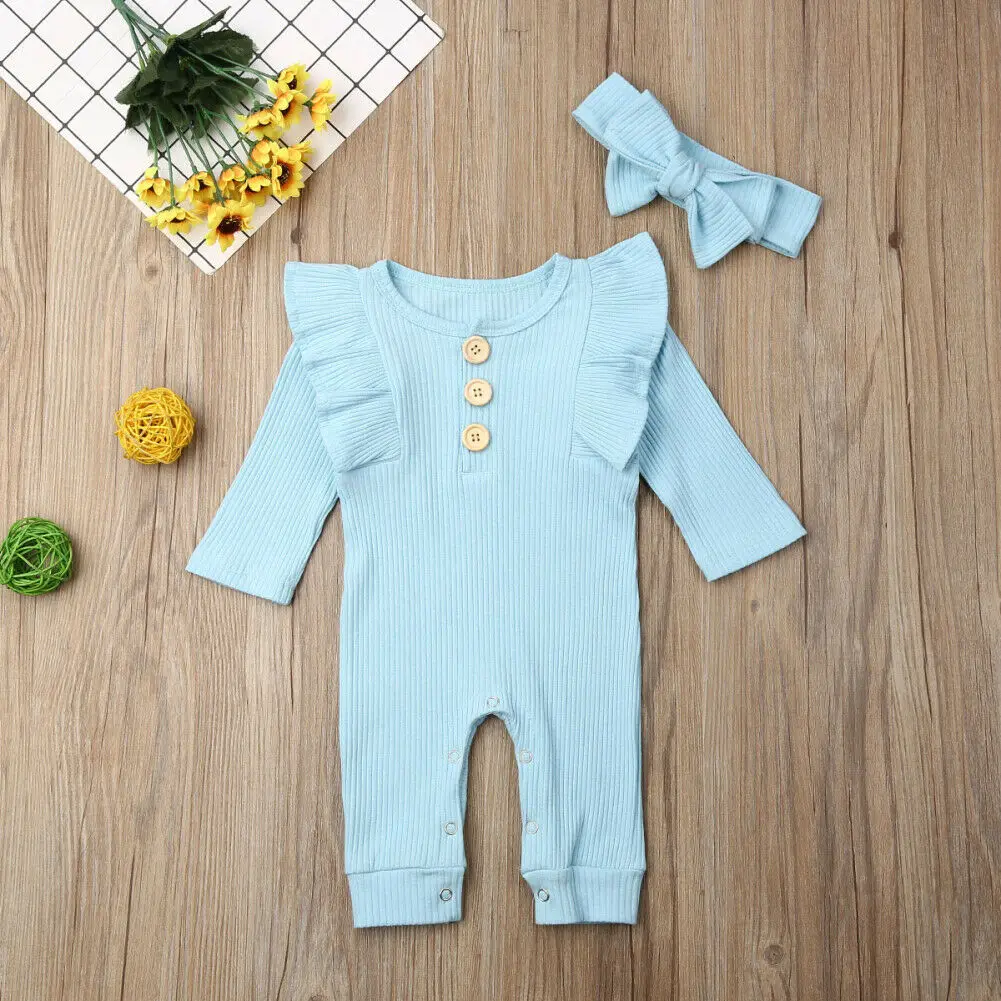 Милый комбинезон для новорожденных мальчиков и девочек однотонный с длинными